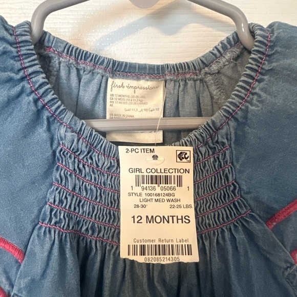 First Impressions Denim Dress with Pink Accents - Picture 3 of 4